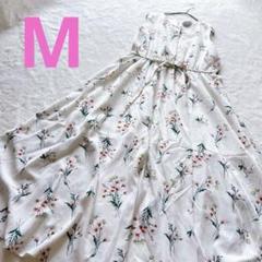Mew's 花柄ノースリーブロングワンピース　フレアースカート　リボン　夏