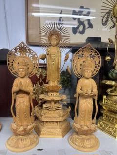 中国古美術・骨董品・純銅製・阿彌陀三尊置物・極細工美術品