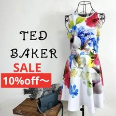 極美品 TED BAKER テッドべイカー L 大花柄 Aライン ワンピース