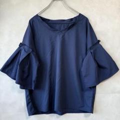 美品☆クリア フレアスリーブTシャツカットソー F Vネック 半袖 五分袖