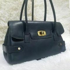 【美品】土屋鞄 ハンドバッグ ターンロック レザー ネイビー 肩掛け可