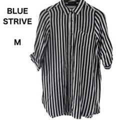 【BLUE STRIVE】ストライプ柄シャツネイビーMサイズ ロールアップ袖