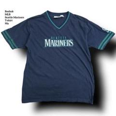リーボックMLBシアトルマリナーズゲームTシャツ90s刺繍ロゴネイビー鬼フェード