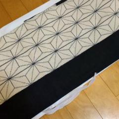 夏帯] 夏名古屋帯 幾何学模様と金魚 (麻/オフシロ/紺) リネン