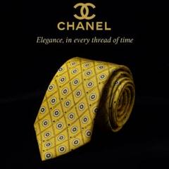 【7112】美品！シャネル　ネクタイ　ネイビー系　貝柄　ゴールドチェーン CHANEL - 美品CHANEL シャネル ネクタイ ロゴ 星 スター