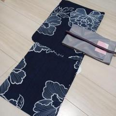 新品☆呉服屋♪大人上品な古典花　濃紺スレンダー夏着物　浴衣３点セット 新品☆呉服屋♪大人清楚な夏着物 スレンダー浴衣3点セット