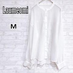 【Laumeomi】ホワイト ノーカラー長袖シャツ M ブラウス y2597のサムネイル