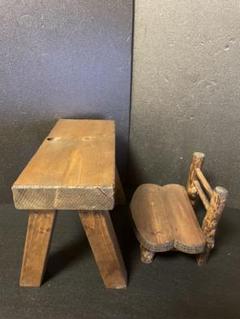 木製　机と椅子　２個セット　ハンドメイド　フラワーベース