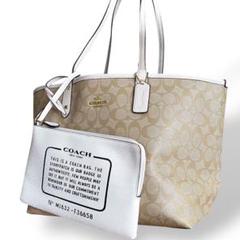 良品 COACH コーチ リバーシブル PVC トートバッグ シグネチャー