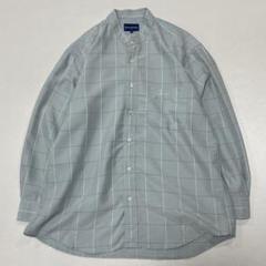 90s Vintage レーヨン バンドカラー L/S シャツ チェック 刺繍