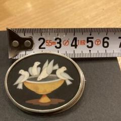 イタリア モザイクブローチ 鳩 刻印付