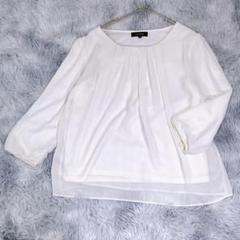 TAKAIQ【M】Tシャツ　ブラウス　ホワイト　袖レース　レディース