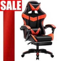 ☆SALE｜オットマン付き！ゲーミングチェア デスクチェア【レッド 赤】a9