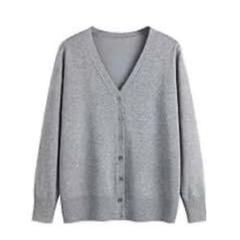 春秋 トップス 綿100% グレー M Vネックカーディガン 通勤 無地 ニット