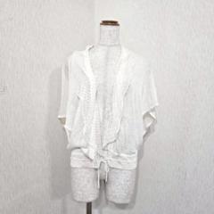 LANVIN　レースフリル　カーディガン　ボレロ風　アイボリー系　透け感あり