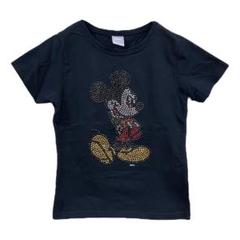 ディズニー　tシャツ カットソー 半袖　黒 ラインストーン ミッキー【2592】