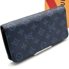 【極美品】ルイヴィトン モノグラム シャドウ ヴェルティカル 長財布 ネイビー