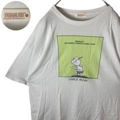 チャーリーブラウンでかロゴ×野球投手ビッグプリントTシャツ ピーナッツゆったり