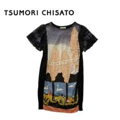 TSUMORI CHISATO ワンピース シルク ウール スワン 白鳥 総柄