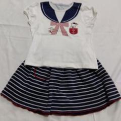 familiar セーラープリント襟Tシャツとスカート セット100cm