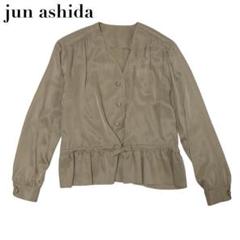 【シルク100%】【美品】ジュンアシダ ノーカラー 長袖シャツ ブラウス 9号