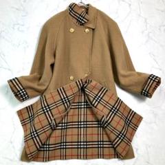 バーバリー カシミヤ混 ダブルフェイスコート 襟裏チェック 金ボタン B0053 バーバリー カシミヤ混 ダブルフェイスコート 襟裏チェック 金