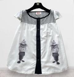 【美品✨】MALKO MALKA フレア半袖ブラウス ストライプ プリント M