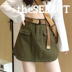 韓国 服 レディース スカート カーキ ミニスカート カジュアル ベルト セット
