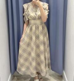 evelyn シアーロングワンピース OP ベージュ チェック