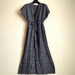 FLW fog linen work リネンワンピース チェック リボン マキシ
