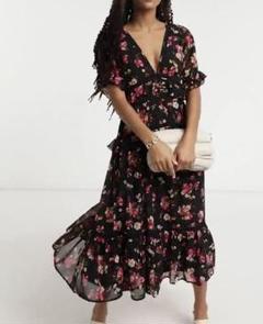 【新品未使用】フラワー 花柄 パフスリ ワンピース UK8
