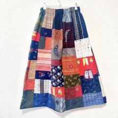 【105番】和柄　刺し子とパッチワークのロングスカート 109番】和柄 刺し子とパッチワークのロングスカート - メルカリ