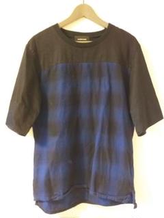 【DIET BUTCHER SLIM SKIN】チェック折り返し袖Tシャツ