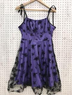 ダークボーホー古着 SHEIN 花柄フロッキー チュールレイヤード キャミワンピ