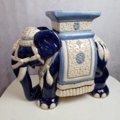 象 インテリア 置物 縁起物 エスニック アジアン 青×白 陶器