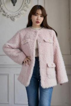 3月中までの出品新品未使用タグ付きHer lip to ボアコートピンクMサイズ herlipto 🏷️Fleur Shearling Boa Coat -misty pink- 大き目な