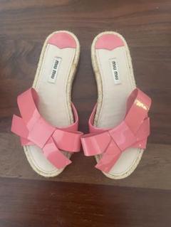 miumiu 厚底ラメミュールグリッターサンダル ミュウミュウ 38 25 Miu Miu(ミュウミュウ)シルバーグレーパイソン×グリッターラメ