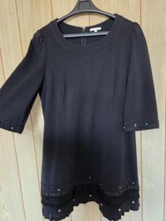 TO BE CHIC 黒い五分袖フリルチュニック サイズ46