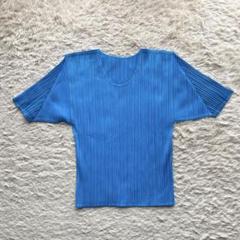 美品✨プリーツプリーズpleats please ブルー 半袖トップス 美品】PLEATS PLEASE プリーツプリーズ 半袖 トップス 青 ブルー