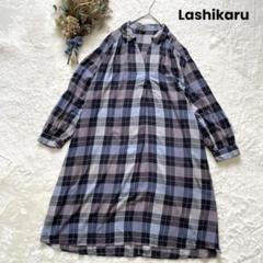 Lashikaru 【LL】 チェック柄オーバーサイズワンピース 体型カバー