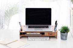 A11N 机上台 モニター台 上置き棚 キーボード収納 引き出し式 木製