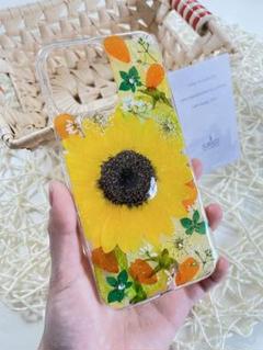 ひまわりのハンドメイド押し花スマホケース　ほぼ全機種対応 ひまわりのハンドメイド押し花スマホケース ほぼ全機種対応
