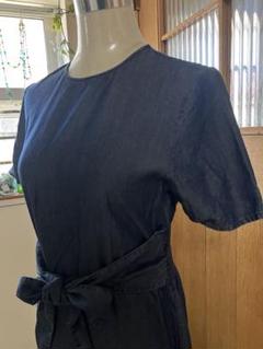 美品★ZARA★半袖 マキシワンピース ウエストリボン付き★デニム