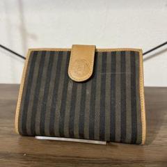 FENDI フェンディ ペカン柄 長財布 ストライプ FFロゴ がま口 札入れ
