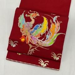 O0613 未使用品 逸品 圧巻の織 龍村平蔵製 正絹 本袋帯 龍村平蔵製 】 丸帯 名月桜錦 緋色系 金銀糸 両面柄 袋帯 【送料