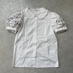 美品 レア familiar 【145】刺繍入りホワイトブラウス パフスリーブ
