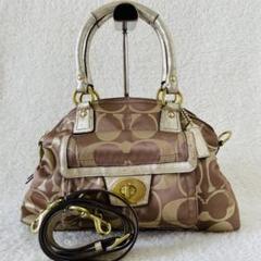 coach ハンドバッグ 2way ショルダーバッグ シグネチャー 茶色