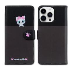 猫ちゃん手帳型ケース　iphone14 黒+グレー　スマホケース