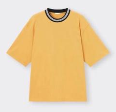 新品 GU オーバーサイズTシャツ 5分袖 リブライン イエロー L