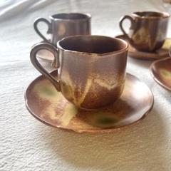松笠靖彦 備前焼 コーヒーカップ&ソーサー 5客セット 松笠靖彦備前焼コーヒーカップ&ソーサー5客セット